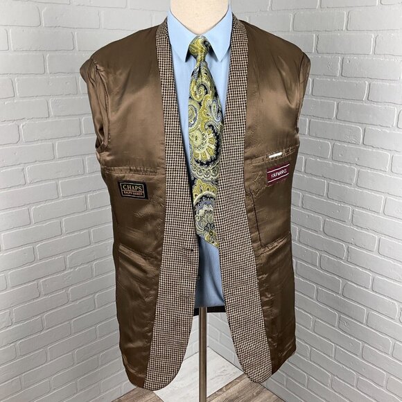 Ralph Lauren Chaps Men 40Tall‎ Black Tan Houndstooth Silk Wool Classic Canada - Picture 6 of 15